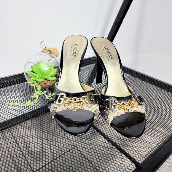 Guess By Marciano Gwadeline Black & Gold Sandals - Picture 2 of 10